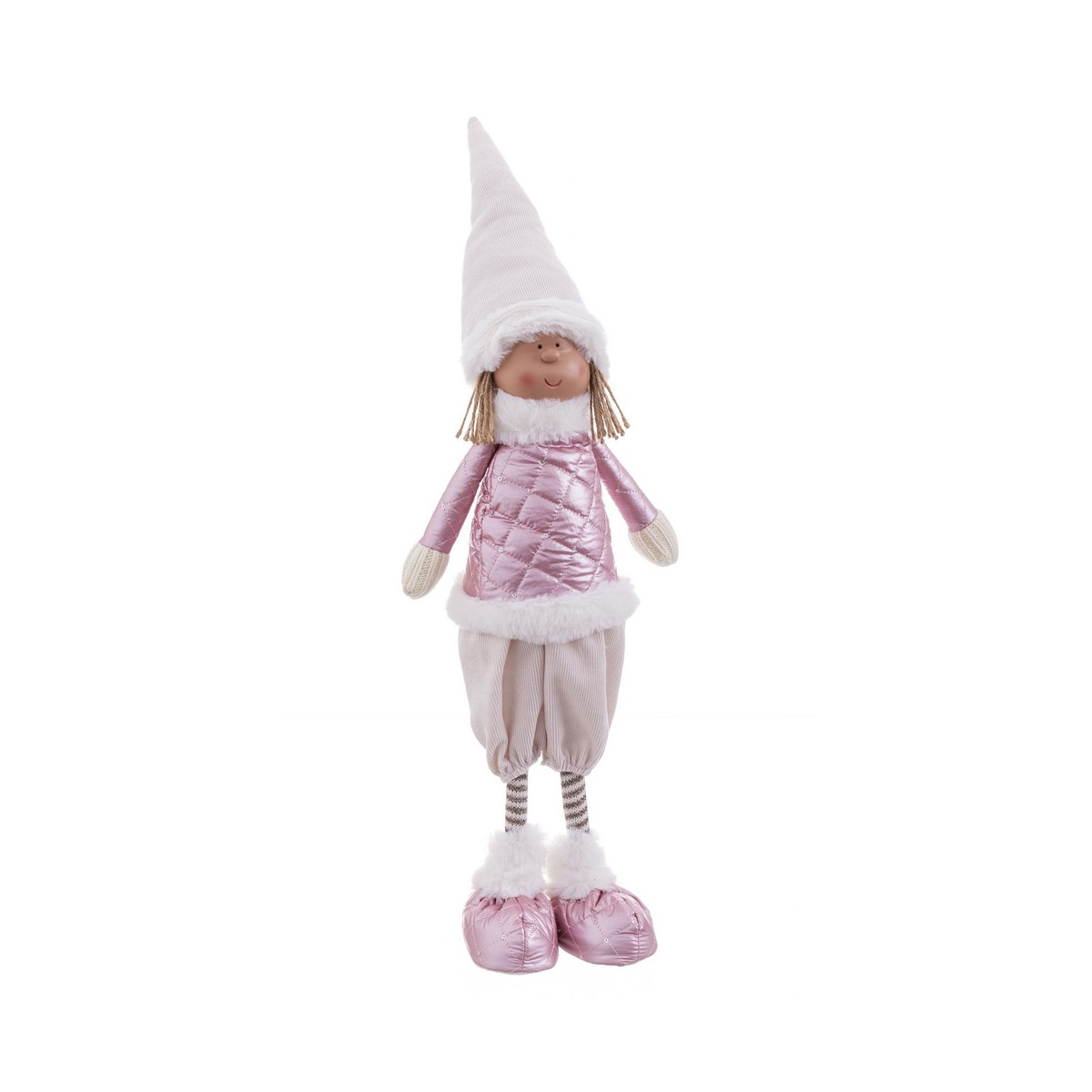 Poupée fille debout en tricot rose pour Noël 22 x 11 x 62 cm