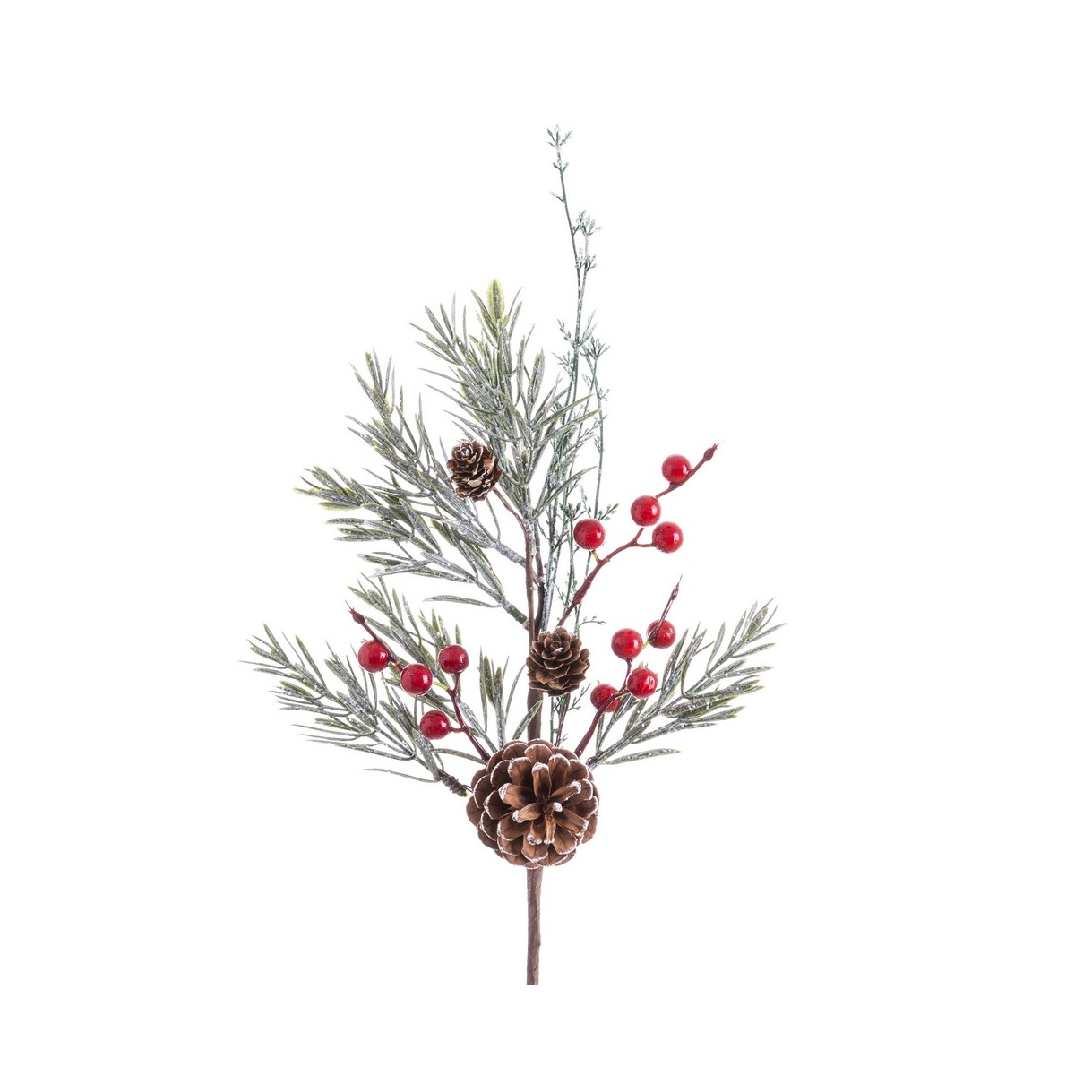 Branche de houx avec pomme de pin et feuilles 50 cm