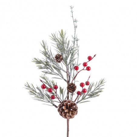 Branche de houx avec pomme de pin et feuilles 50 cm
