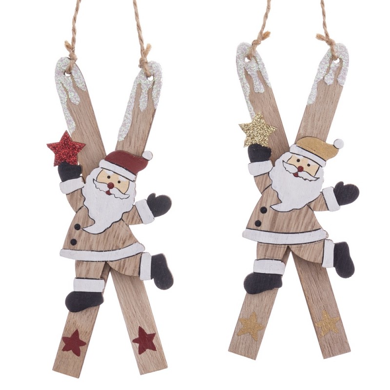 Porte-ski père Noël en bois 2 c 0,90 x 15 x 5 cm