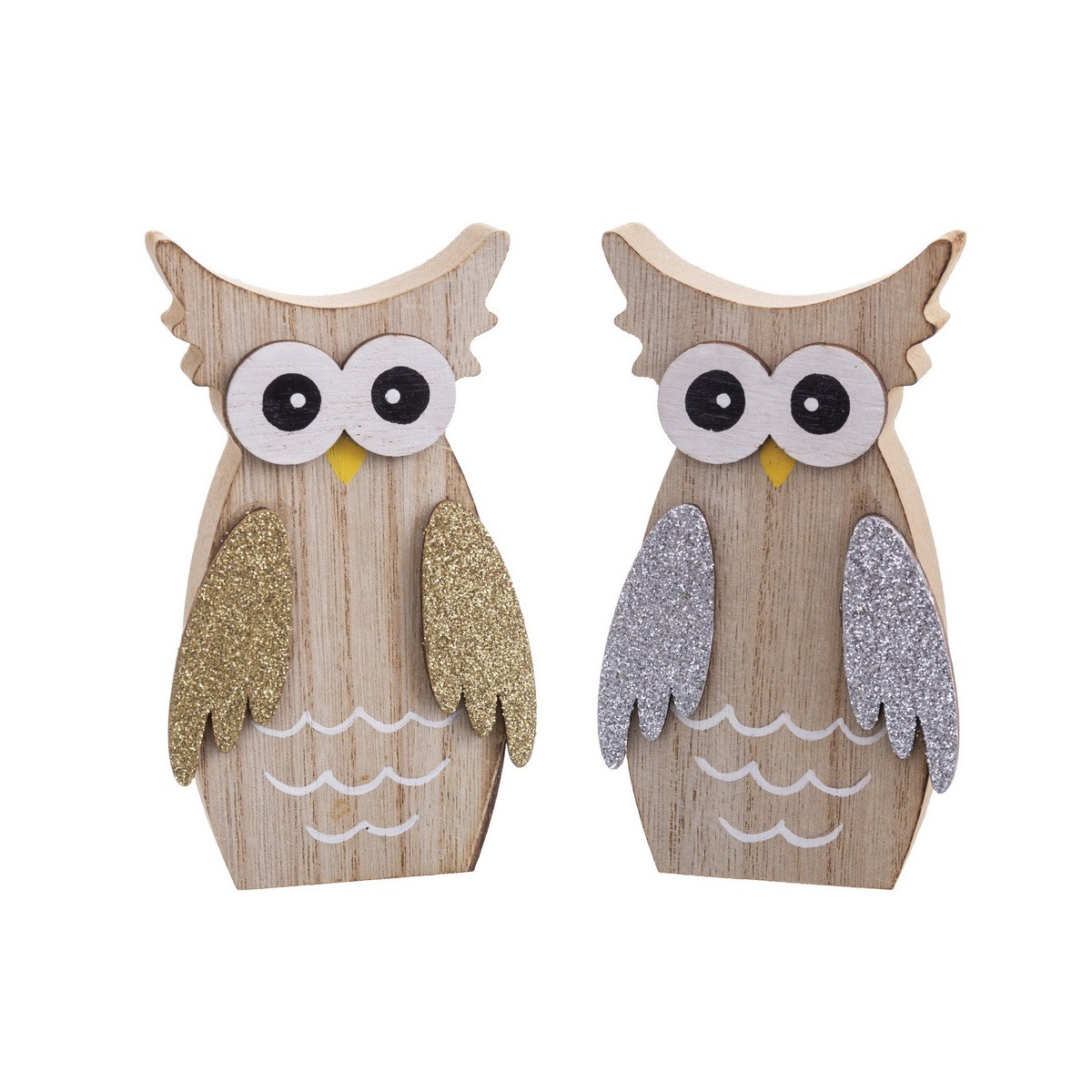 Chouette en Bois avec Ailes Brillantes