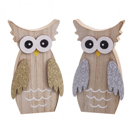 Chouette en Bois avec Ailes Brillantes