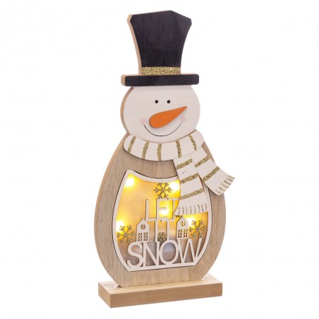 Bonhomme de neige avec lumière led en bois 19 50 x 6 x 42 50 cm