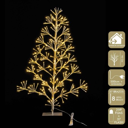 Arbre 296 Lumières Led Figurine Dorée Prise 90 Cm