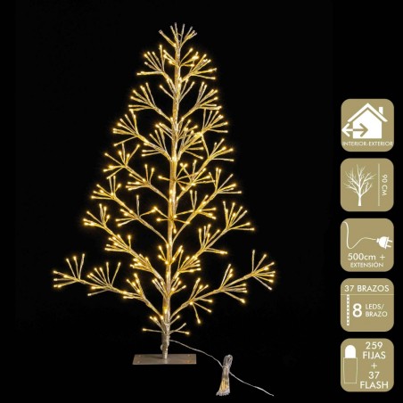 Arbre 296 lumières led figurine dorée prise 90 cm