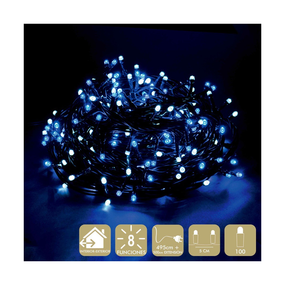 100 lumières LED 8 fonctions blanc bleu