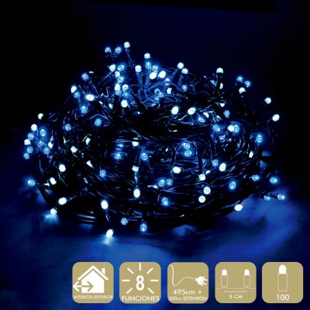 100 Lumières Led 8 Fonctions Blanc Bleu
