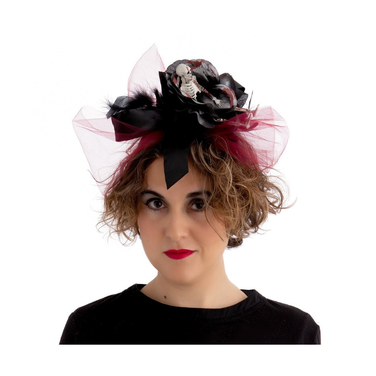 Bandeau fleur noir rouge 21 x 10 x 25 cm
