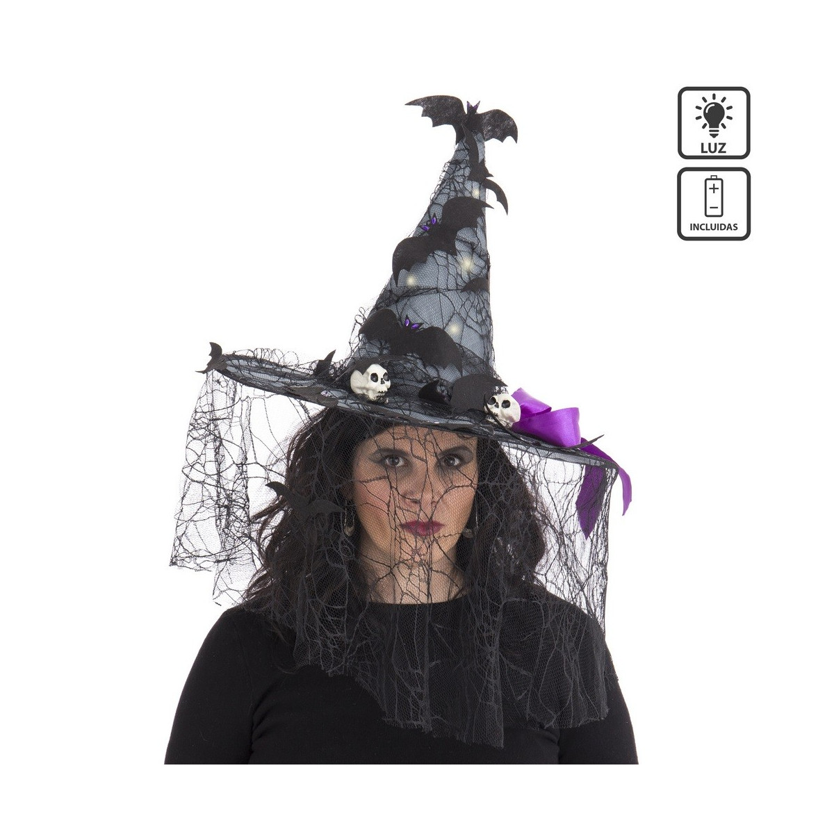 Chapeau de sorcière avec lumière 46 x 46 x 41 cm