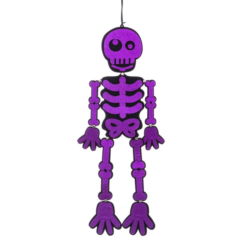 Squelette violet pailleté polyester 25 x 0 30 x 82 cm