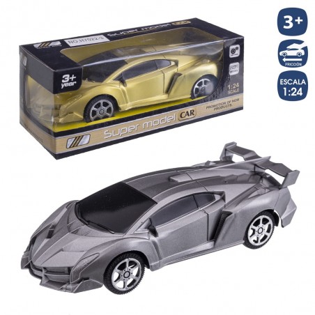 Voiture de sport friction or argent 17 cm