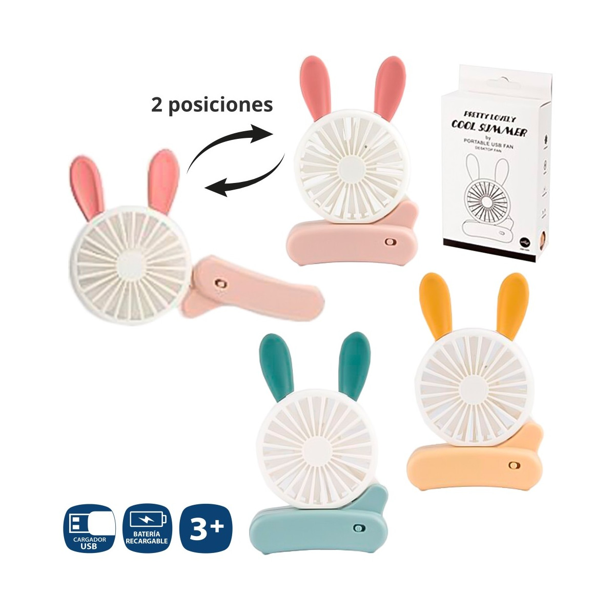 Ventilateur électrique rechargeable sur 3 c 17 cm