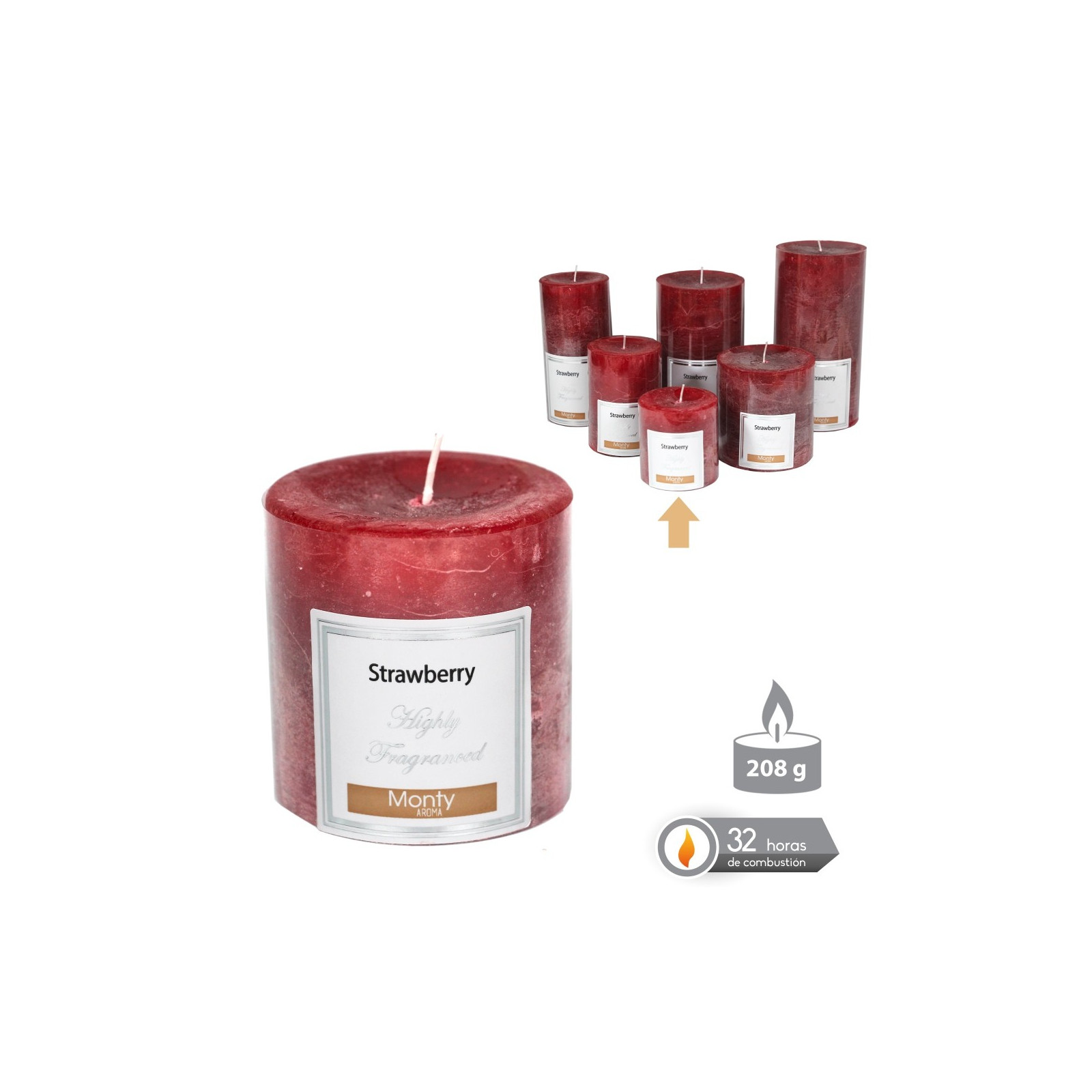 Bougie cylindrique parfumée rouge 7 x 7 cm
