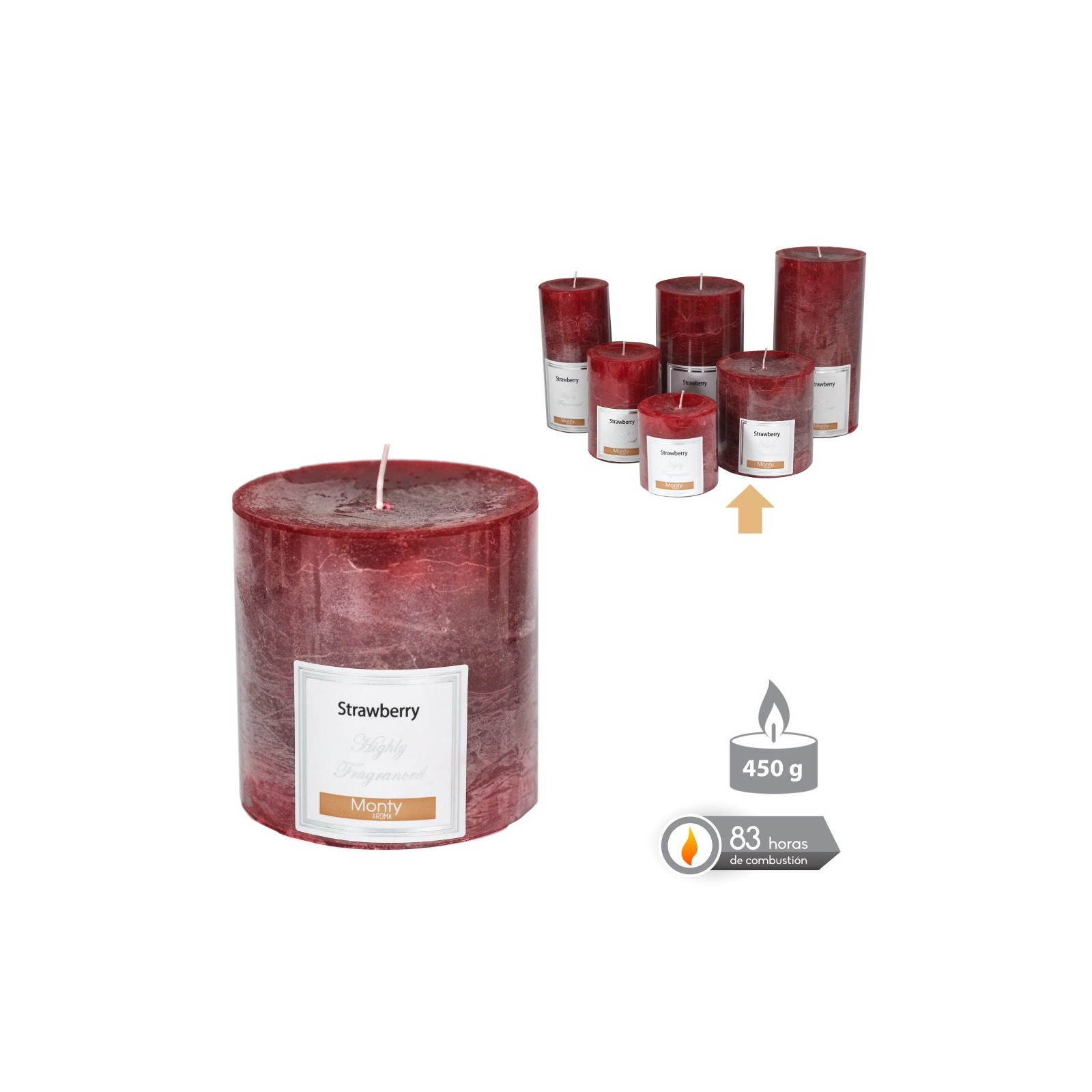 Bougie cylindrique parfumée rouge 8.70 x 9 cm