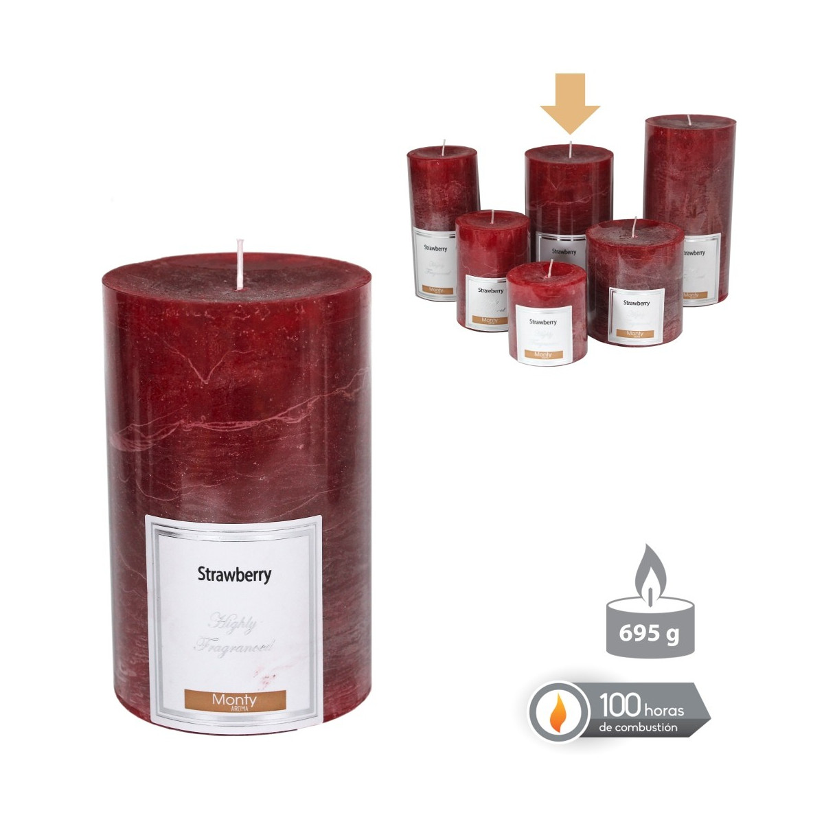 Bougie cylindrique parfumée rouge 8.70 x 14 cm