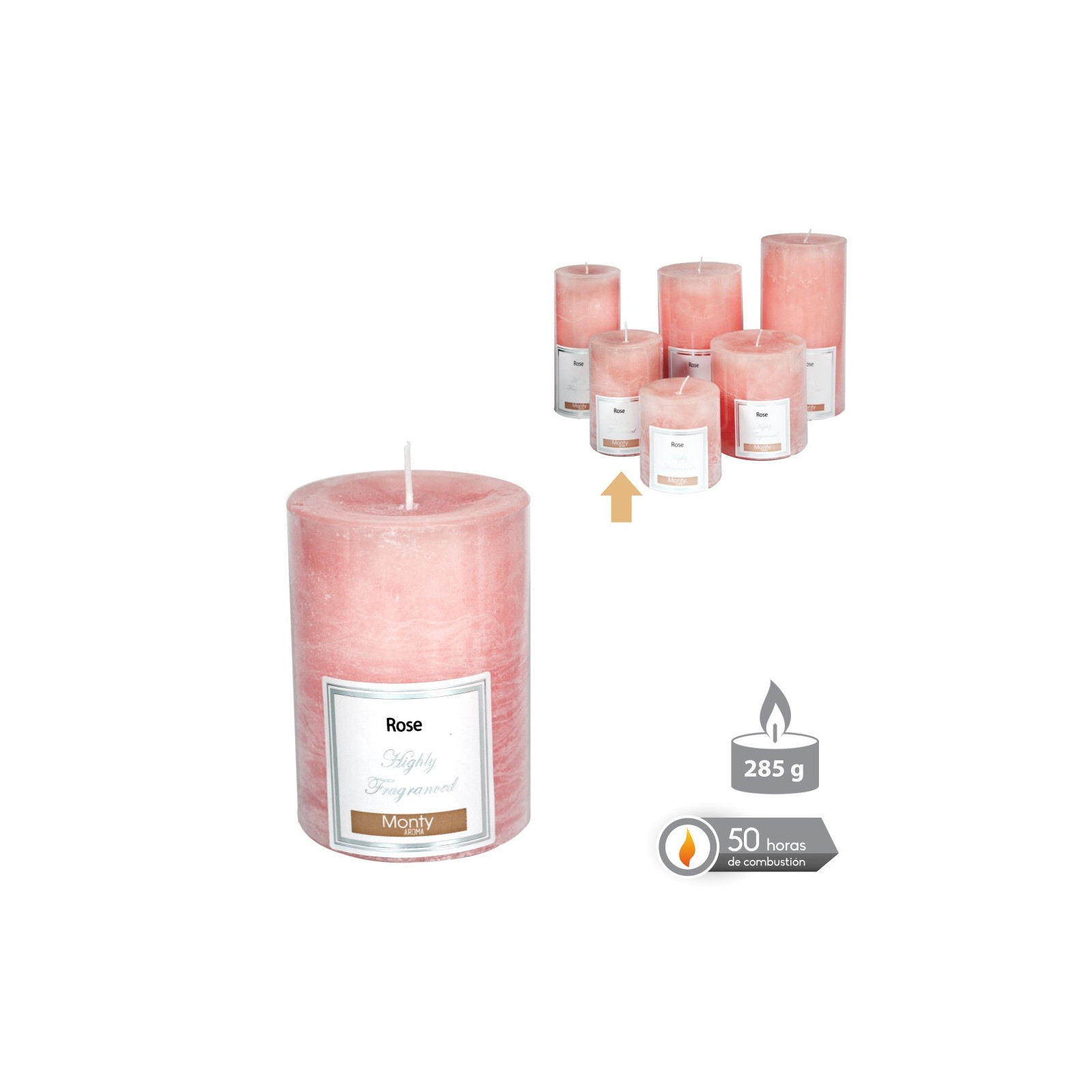 Bougie cylindrique parfumée rose 7 x 9.50 cm