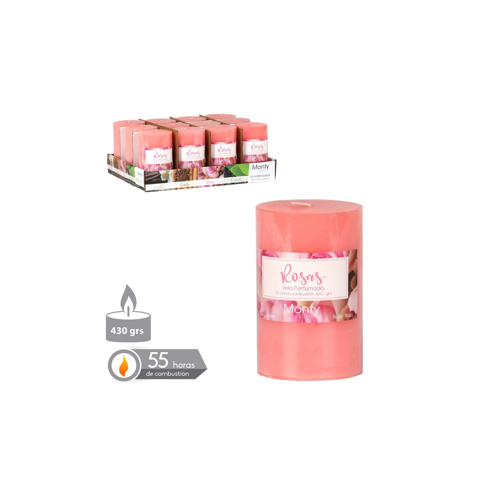 Bougie cylindrique parfumée rose 7.50 x 12 cm