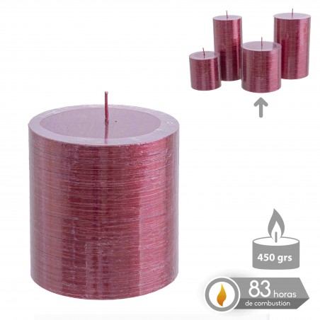 Bougie cylindrique rouge métallique Noël 8,70 x 9 cm