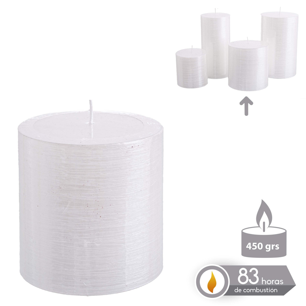 Bougie cylindrique blanche nacrée Noël 8,70 x 9 cm