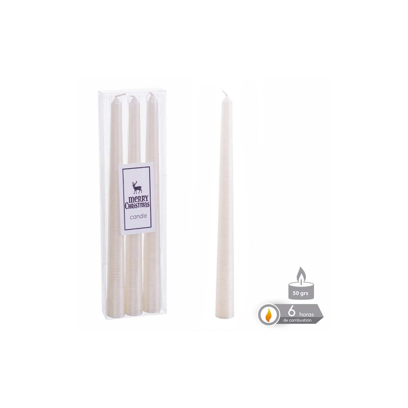Bougie bougeoir s 3 nacrée blanche 1.80 x 25 cm