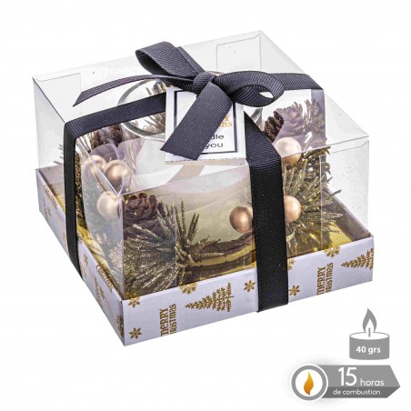 Bougie De Noël Bocal En Verre Gui Doré 10,50 X 10,50 X 6,70