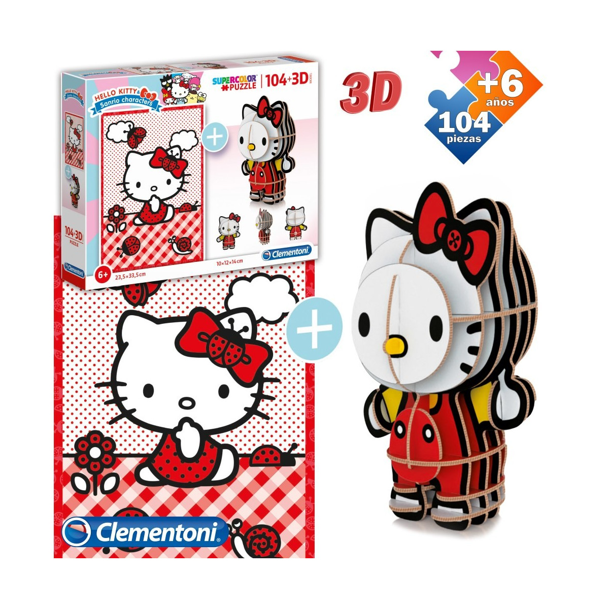 Puzzle 104 pcs + figurine 3d hello kitty