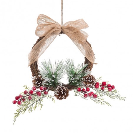 Couronne de houx avec pomme de pin et nœud 25 x 25 cm
