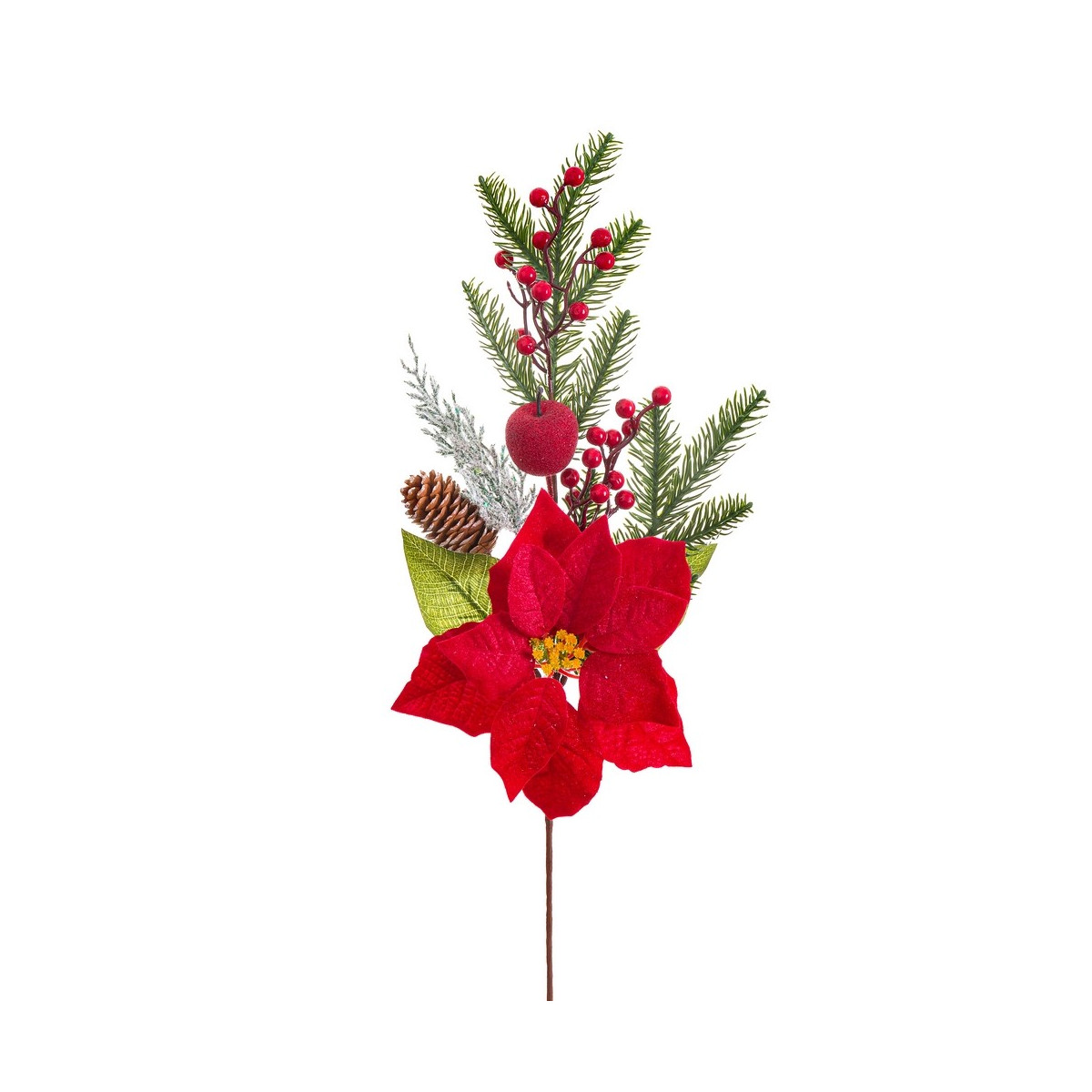 Branche de pin houx et poinsettia 64 cm