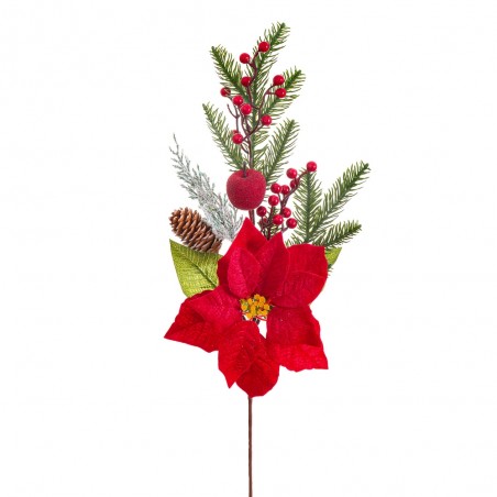 Branche de pin houx et poinsettia 64 cm