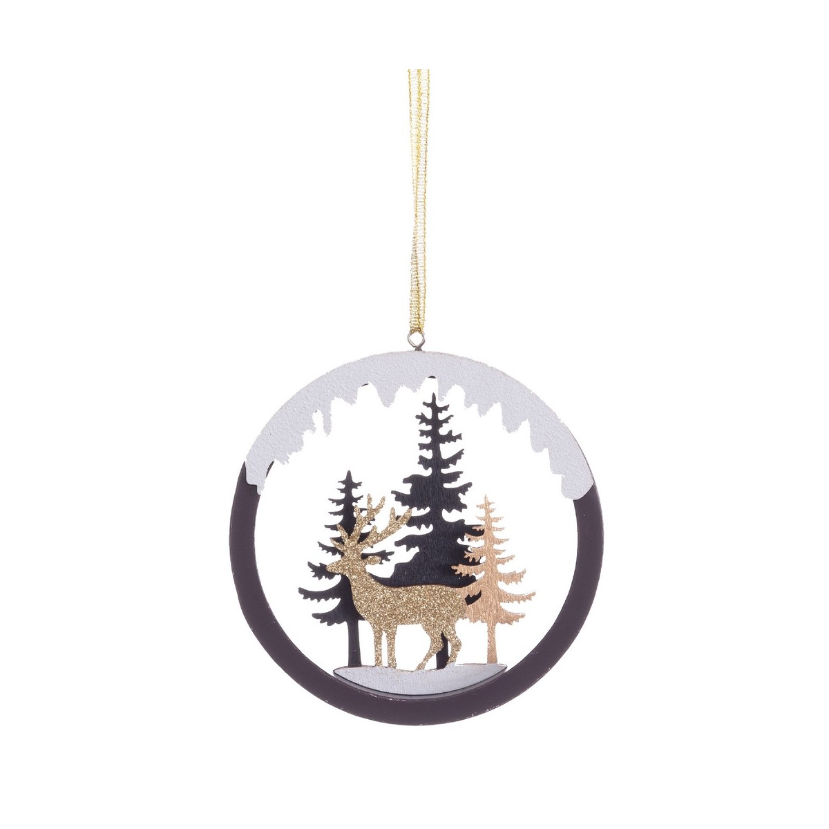 Pendentif cercle cerfs bois 22 x 10 cm