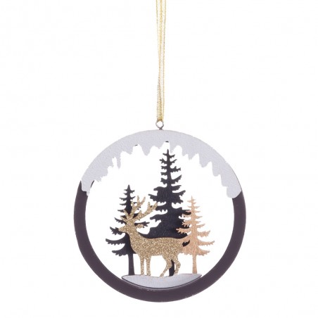 Pendentif cercle cerfs bois 22 x 10 cm