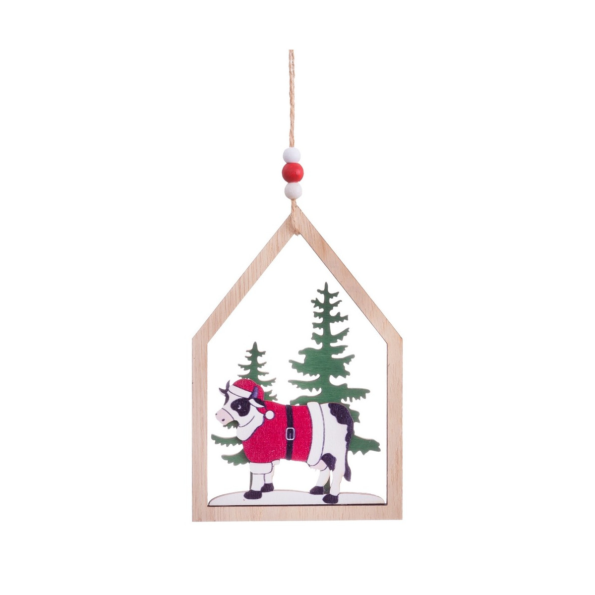 Pendentif maison vaches en bois 22 x 10 cm