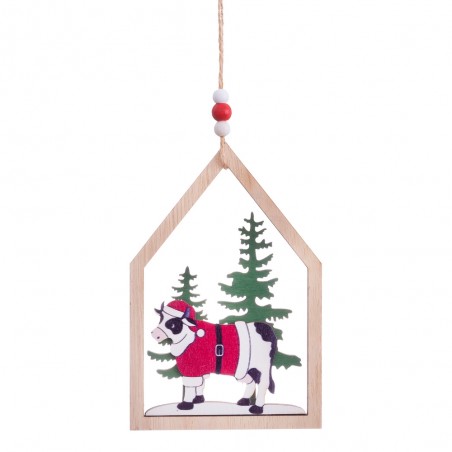 Pendentif maison vaches en bois 22 x 10 cm