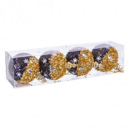 S 4 embouts boules mousse noir or 7 x 7 x 7 cm