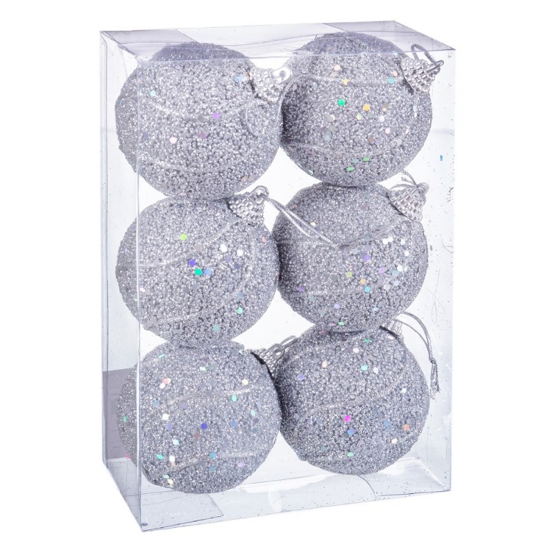 S 6 boules fils mousse argent 6 x 6 x 6 cm