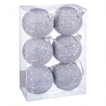 S 6 boules fils mousse argent 6 x 6 x 6 cm