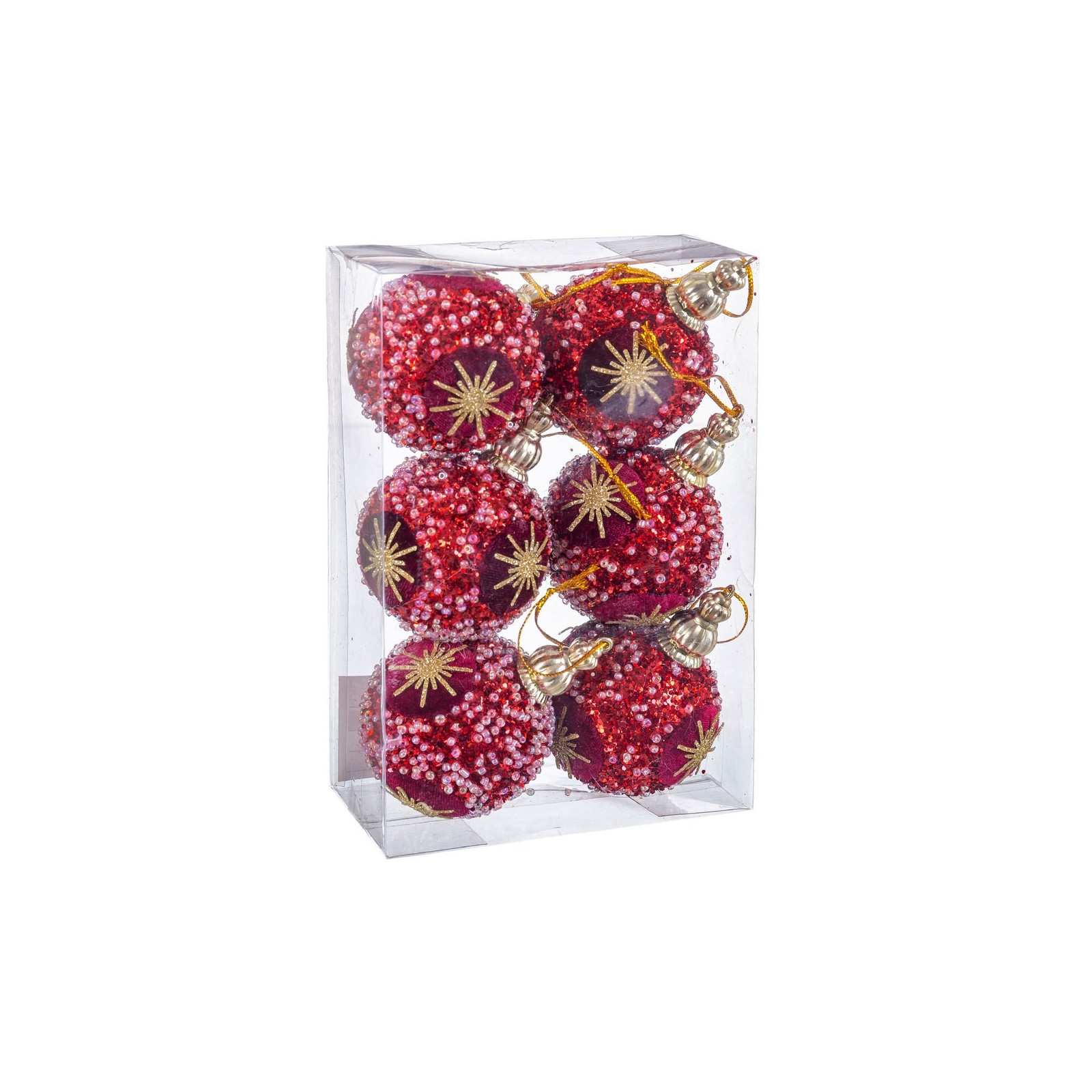 S 6 boules étoiles mousse rouge 6 x 6 x 6 cm