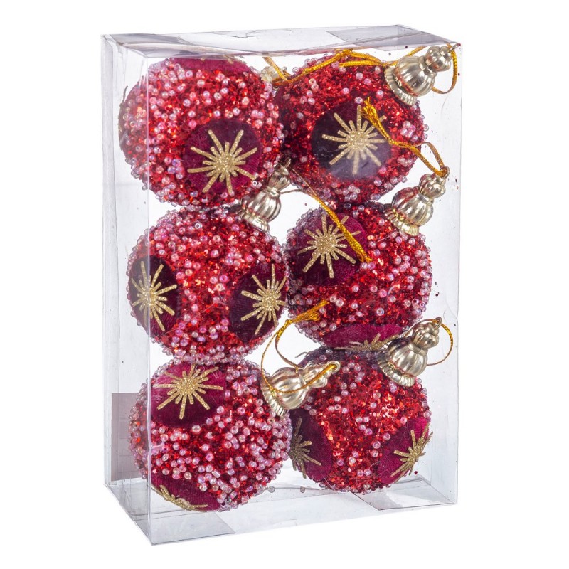 S 6 boules étoiles mousse rouge 6 x 6 x 6 cm
