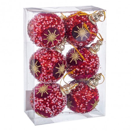 S 6 boules étoiles mousse rouge 6 x 6 x 6 cm