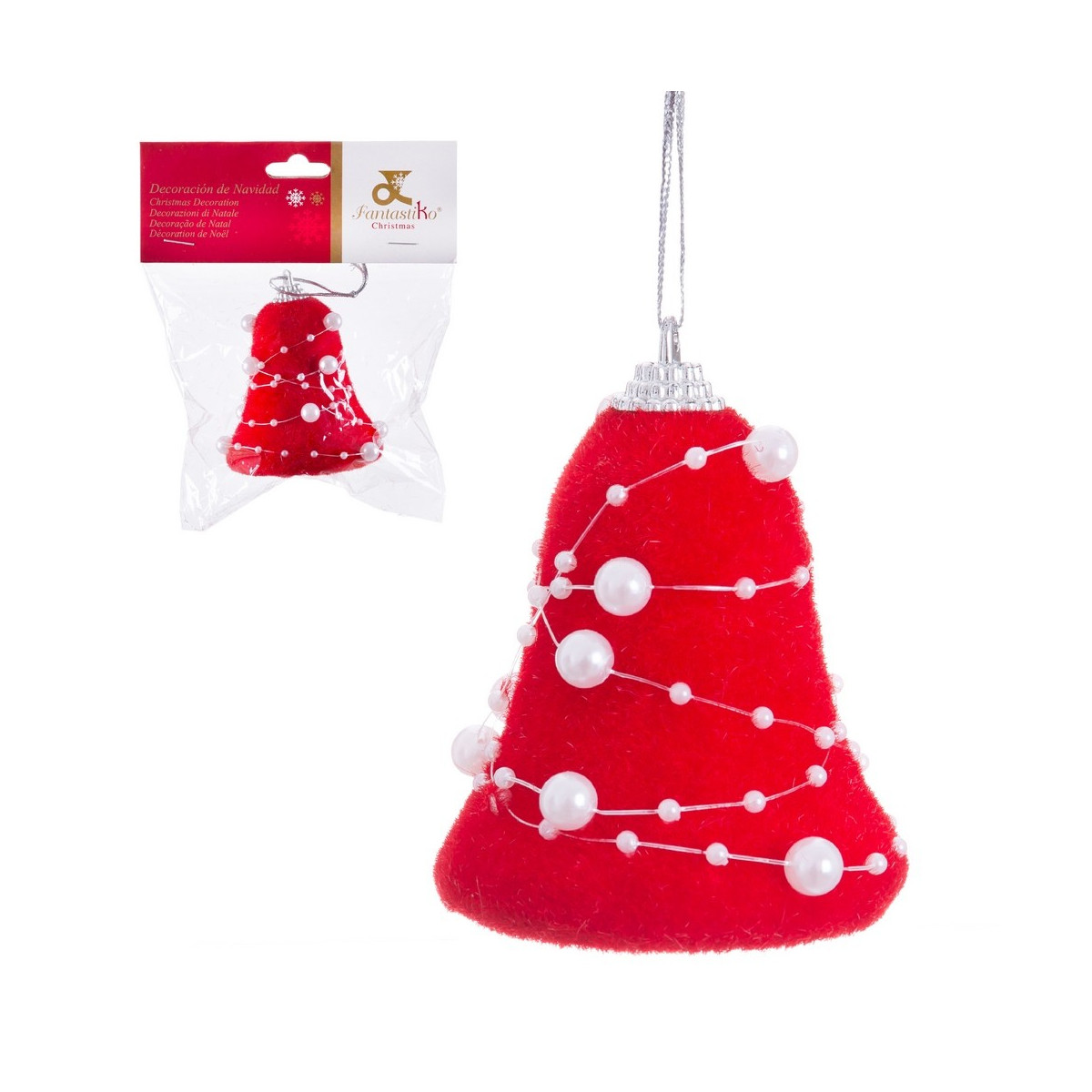 Pendentif cloche en mousse rouge perles 6,50 cm