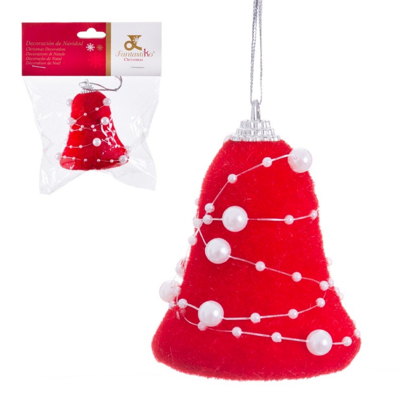 Pendentif cloche en mousse rouge perles 6,50 cm