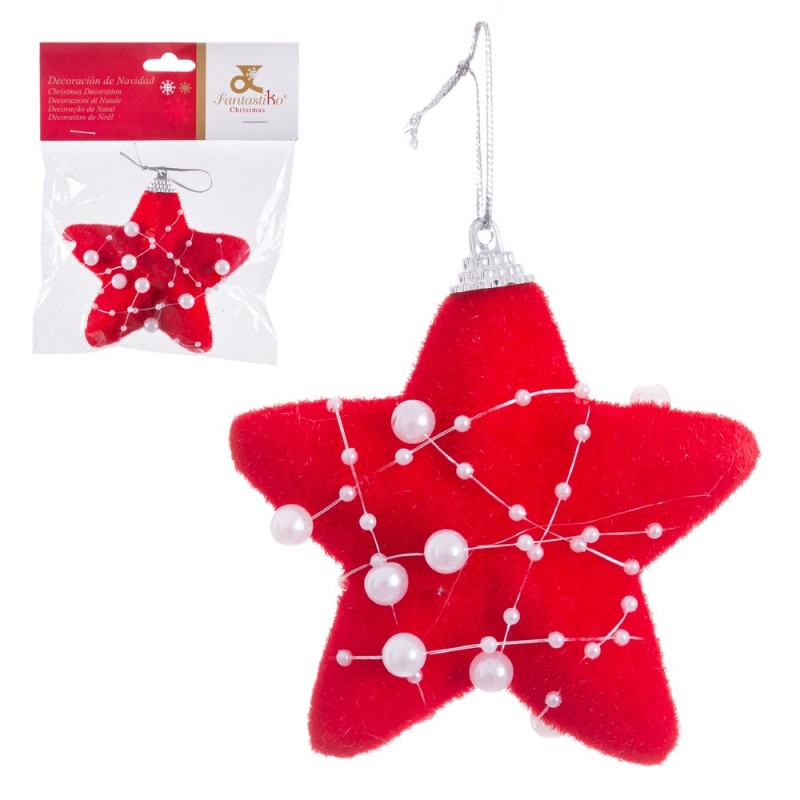 Pendentif étoile en mousse rouge perles 10 cm