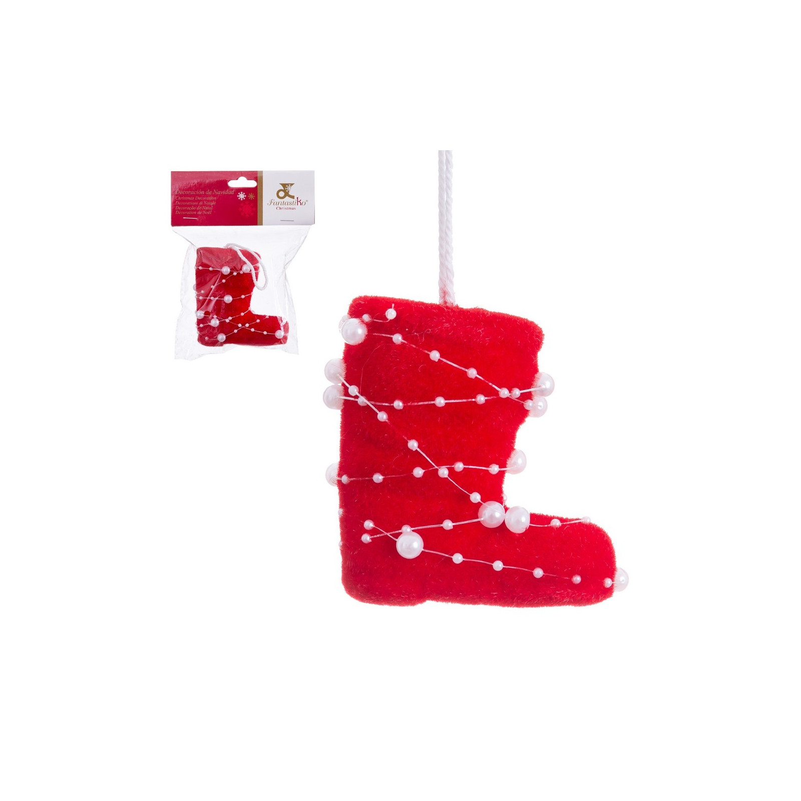 Pendentif botte en mousse rouge perles 9 cm