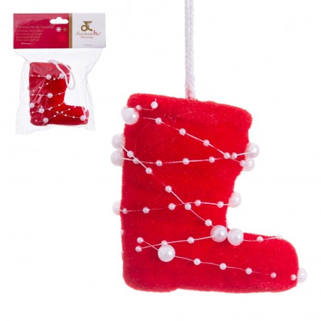 Pendentif botte en mousse rouge perles 9 cm
