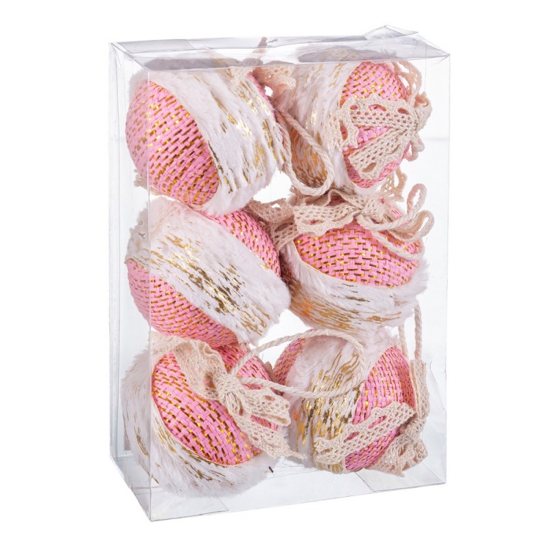 S 6 boules bordure mousse rose 6 x 6 x 6 cm