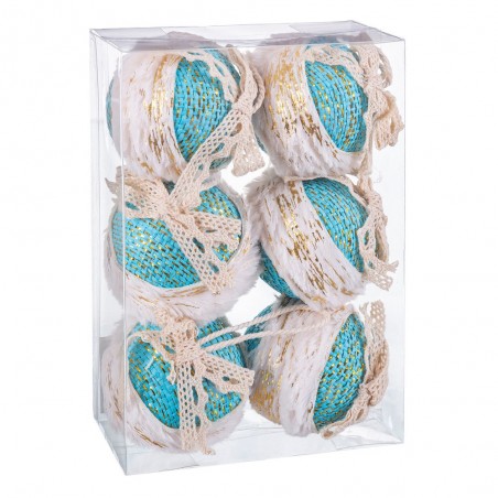 S 6 boules bordure mousse turquoise 6 x 6 x 6 cm