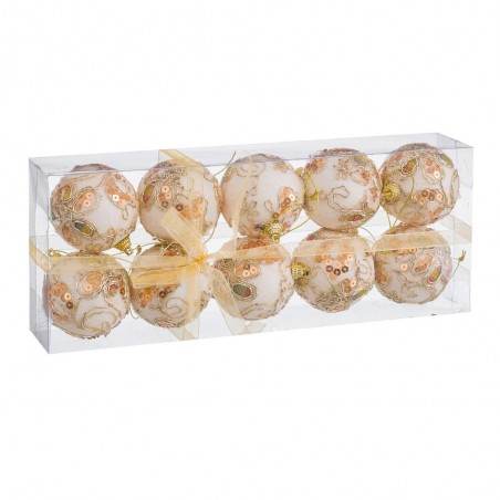 S 10 boules brodées mousse blanc or 6 x 6 x 6 cm