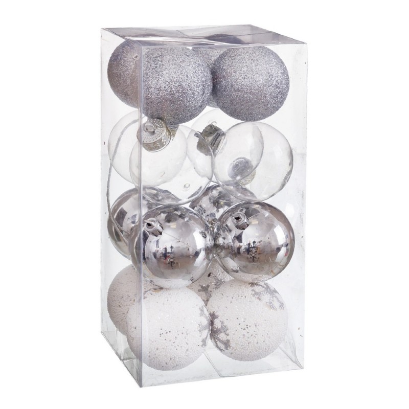 S 16 boules argentées décorées mousse 6 x 6 x 6 cm
