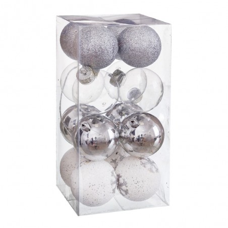 S 16 boules argentées décorées mousse 6 x 6 x 6 cm