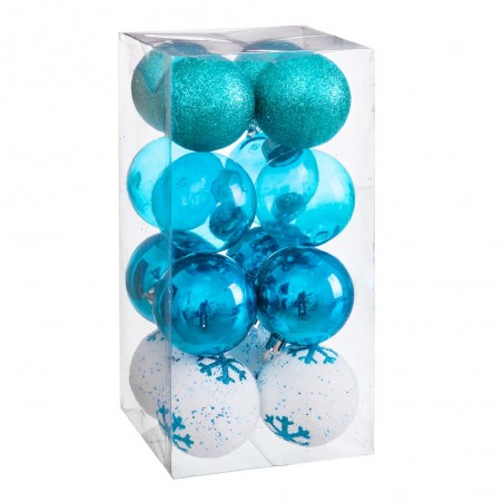 S 16 boules décorées mousse bleue 6 x 6 x 6 cm